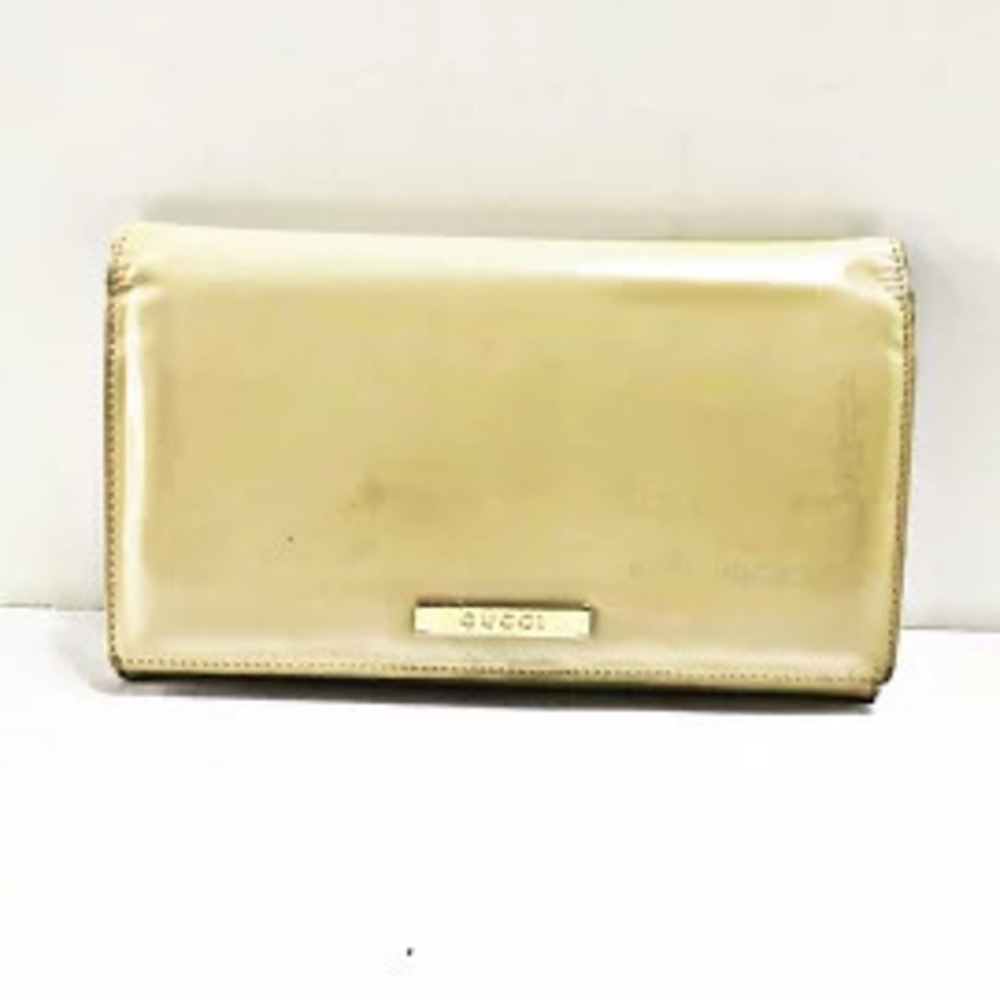 Gucci Long Wallet Beige Cream Enamel Leather